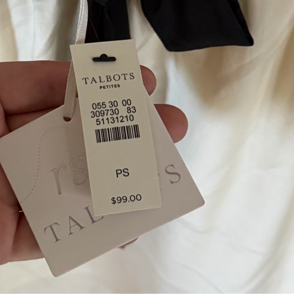Talbots RSVP Sleeveless Silk Blouse Cream with Black Bow Accent Women’s Petite S - Picture 5 of 7